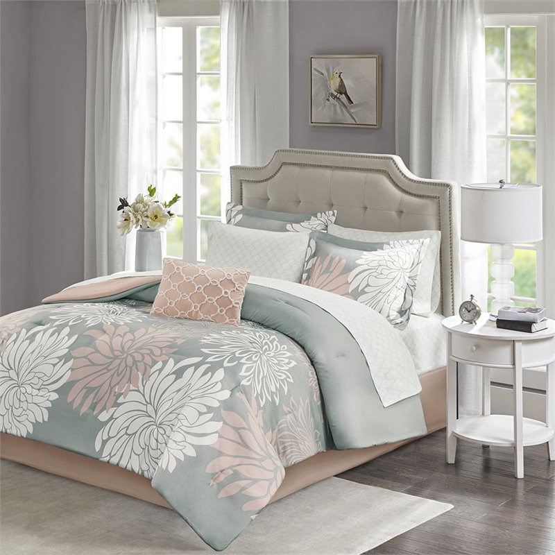 Madison Park Essentials Maible 7-Piece Polyester Comforter Set in Pink