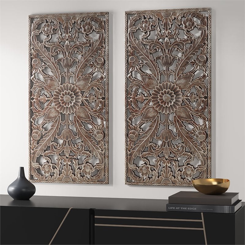 Madison Park MDF Botanical Panel Carved Wall Panel in Bronze (Set of 2)