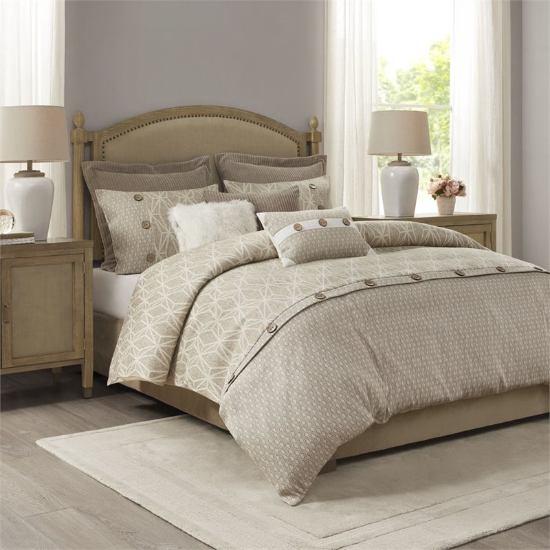 Madison Park Signature Grace 8-Piece Geometric Jacquard Comforter Set in Beige