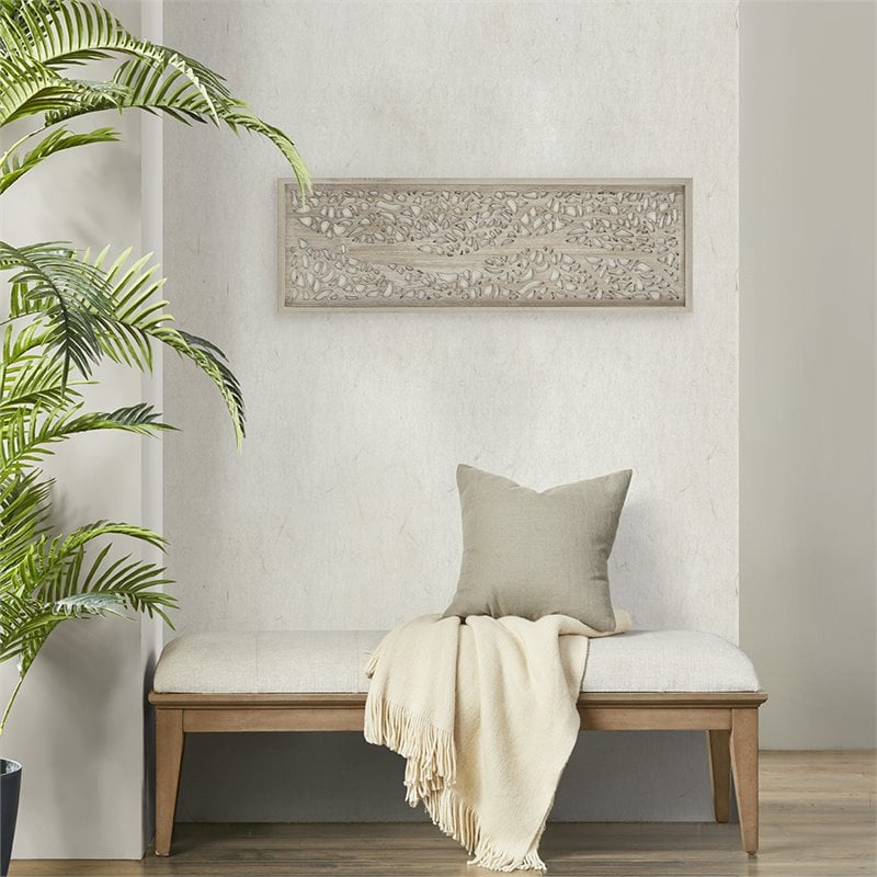 Madison Park Laurel Branches Carved Wood Panel Wall Decor in Natural