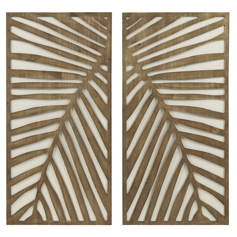Madison Park Modern MDF Birch Palms Carved Wall Panel in Brown (Set of 2)