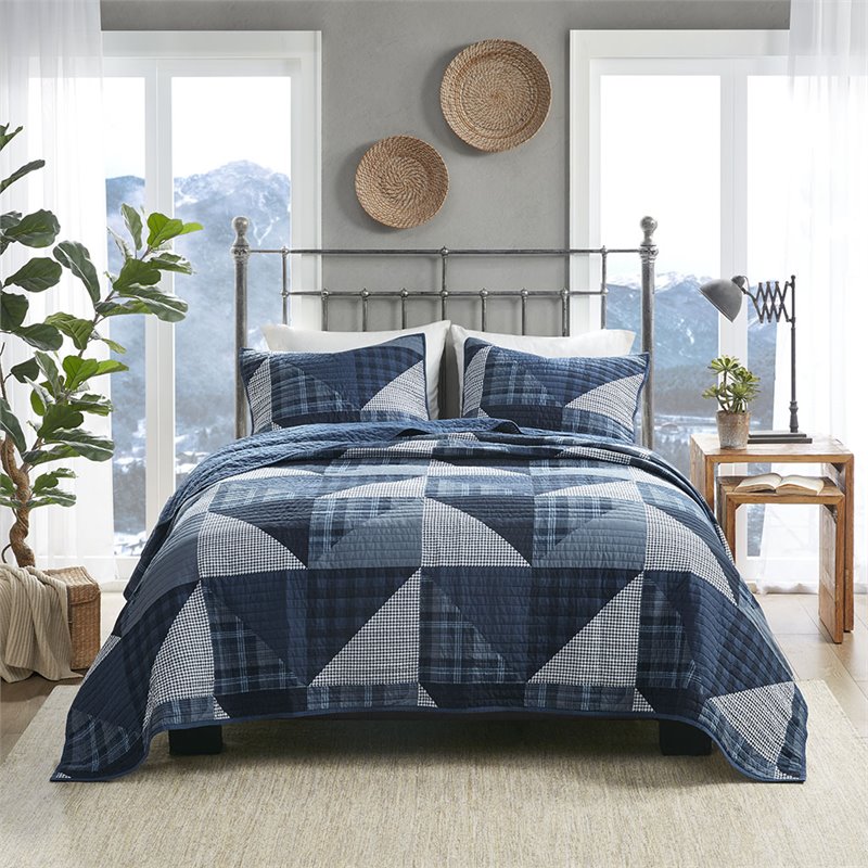 woolrich olsen 100 percent cotton percale printed coverlet mini set in blue