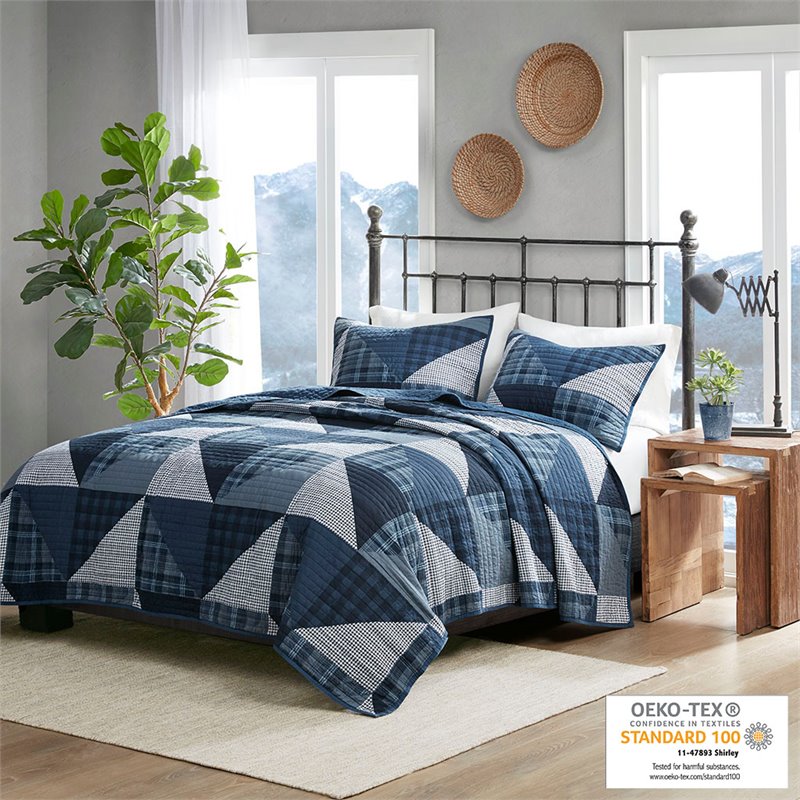 woolrich olsen 100 percent cotton percale printed coverlet mini set in blue