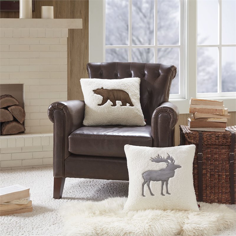 Woolrich 100 Percent Polyester Bear Square Berber Pillow in White