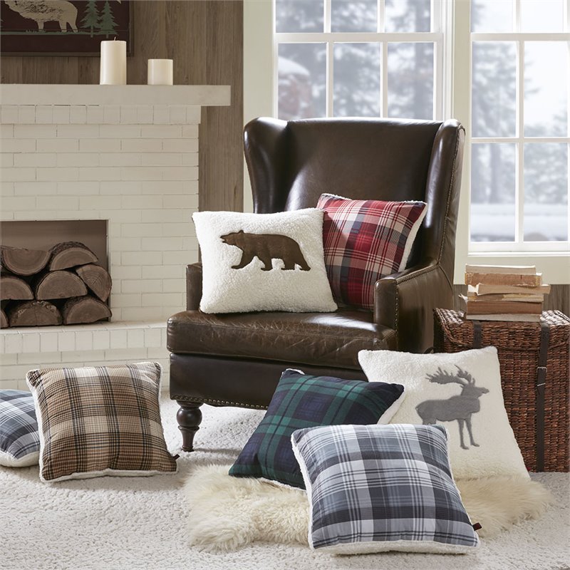 Woolrich 100 Percent Polyester Bear Square Berber Pillow in White