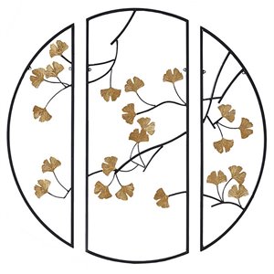 Madison Park Transitional Metal Gingko Leaves Wall Art in Black