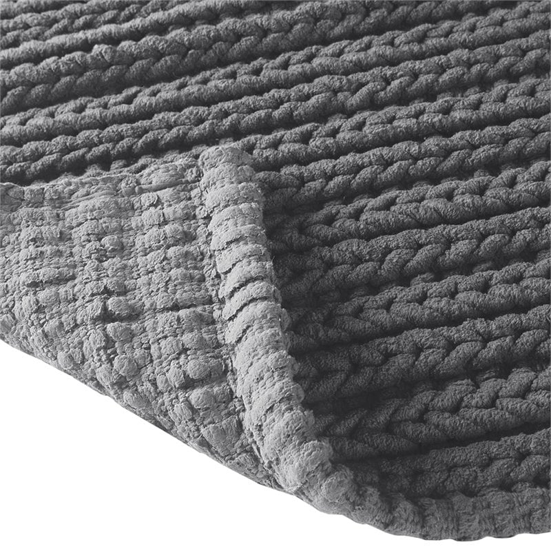Madison Park Lasso 100 Percent Cotton Chenille Chain Stitch Rug - Charcoal