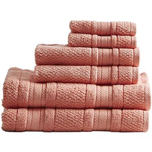 Madison Park Essentials Adrien 6-Piece Cotton Super Soft Towel Set in Coral Pink