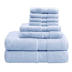 Madison Park Signature 8-Piece 100 Percent Cotton Towel Set in Light Blue