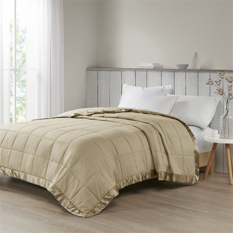 Madison Park Solid Embossed Microfiber Premium Oversized Blanket - Taupe Brown