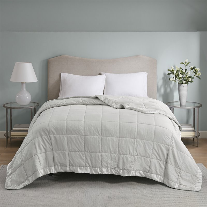 Madison Park Solid Embossed Microfiber Premium Oversized Blanket in Gray
