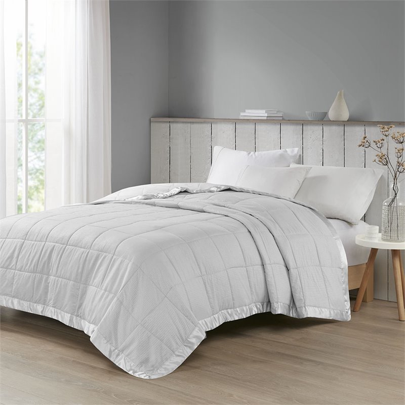 Madison Park Solid Embossed Microfiber Premium Oversized Blanket in Gray