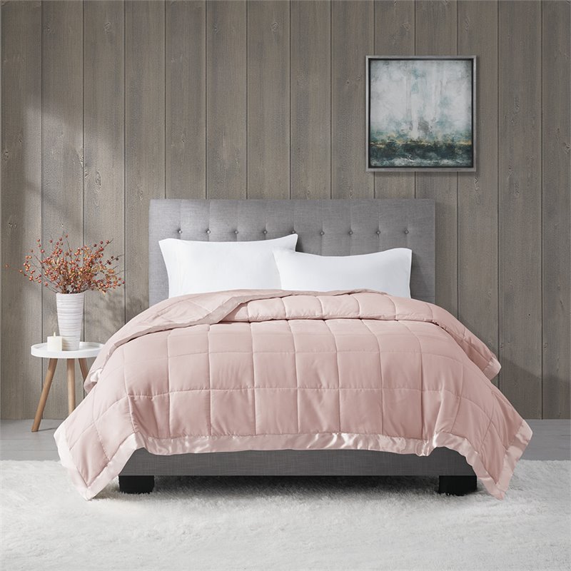 Madison Park Polyester Microfiber Solid Blanket in Blush Pink
