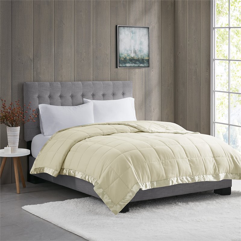 Madison Park Polyester Microfiber 3M Scotchgard Solid Blanket in Ivory