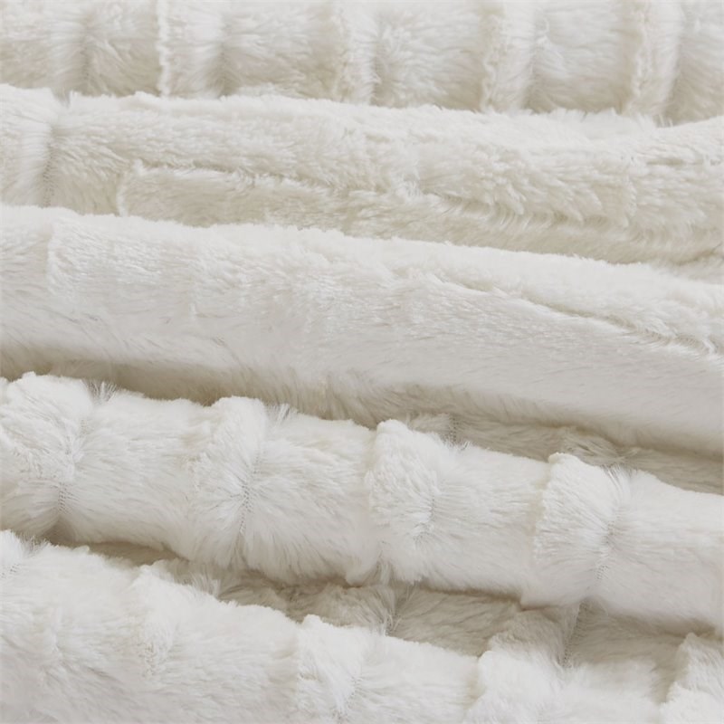 Madison Park Polyester Checkboard Brushed Long Fur Comforter Mini Set in Ivory