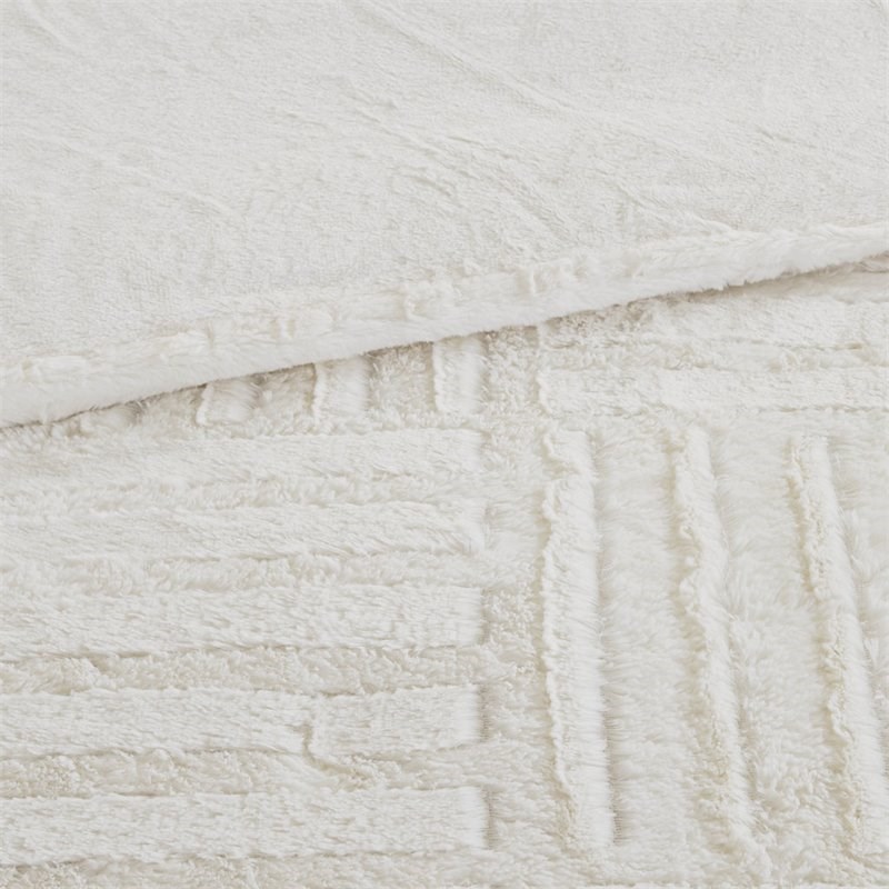 Madison Park Polyester Checkboard Brushed Long Fur Comforter Mini Set in Ivory