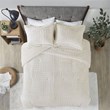 Madison Park Polyester Checkboard Brushed Long Fur Comforter Mini Set in Ivory