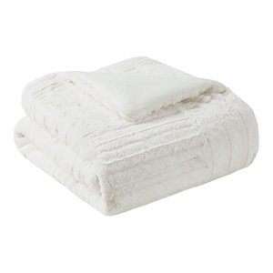 Madison Park 100 Percent Polyester Solid Long Faux Fur Throw in Ivory