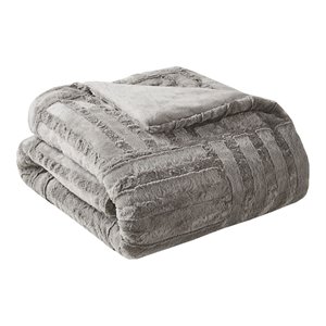 Madison Park 100 Percent Polyester Solid Long Faux Fur Throw in Gray