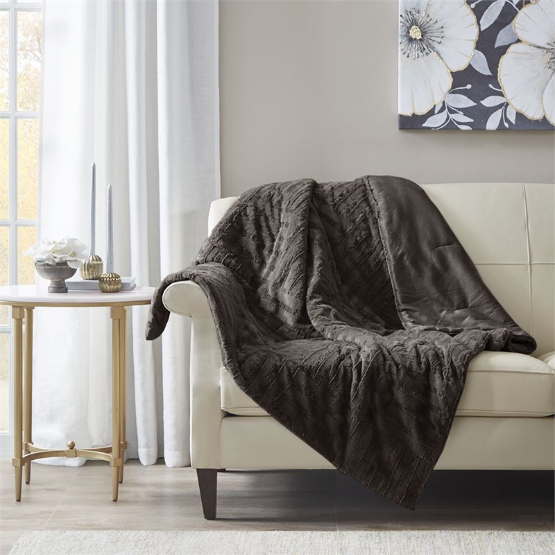 Madison Park 100 Percent Polyester Solid Long Faux Fur Throw in Chocolate