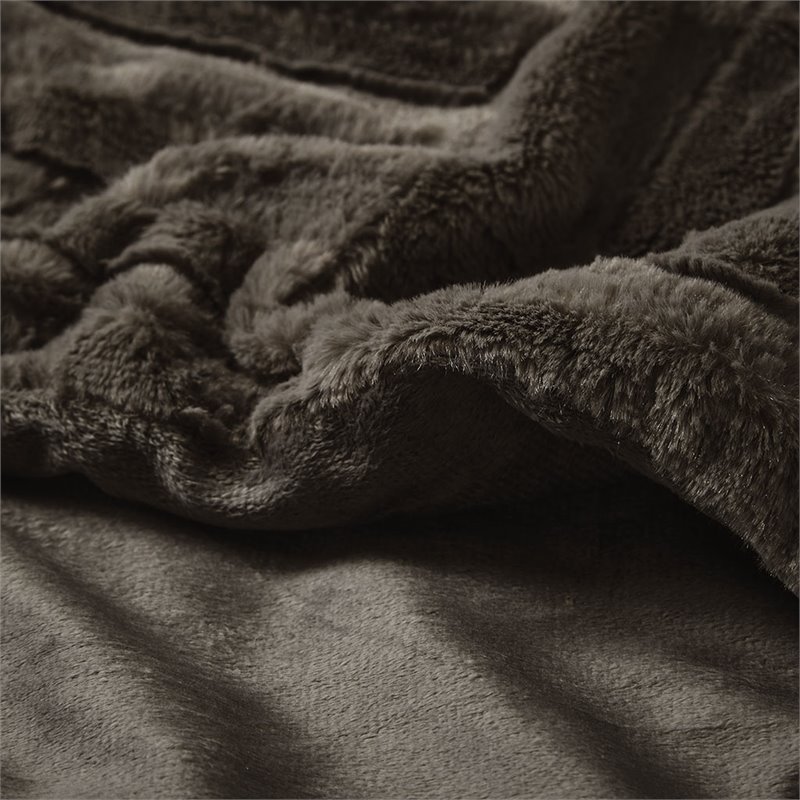Madison Park 100 Percent Polyester Solid Long Faux Fur Throw in Chocolate