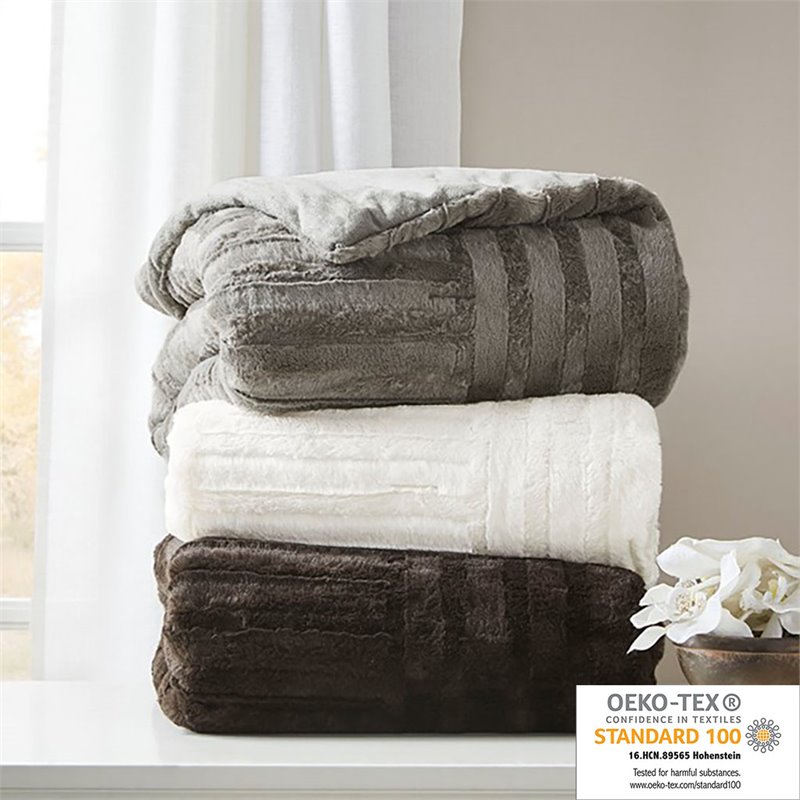 Madison Park 100 Percent Polyester Solid Long Faux Fur Throw in Chocolate