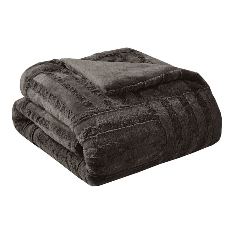 Madison Park 100 Percent Polyester Solid Long Faux Fur Throw in Chocolate