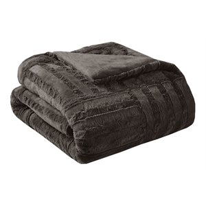 Madison Park 100 Percent Polyester Solid Long Faux Fur Throw in Chocolate