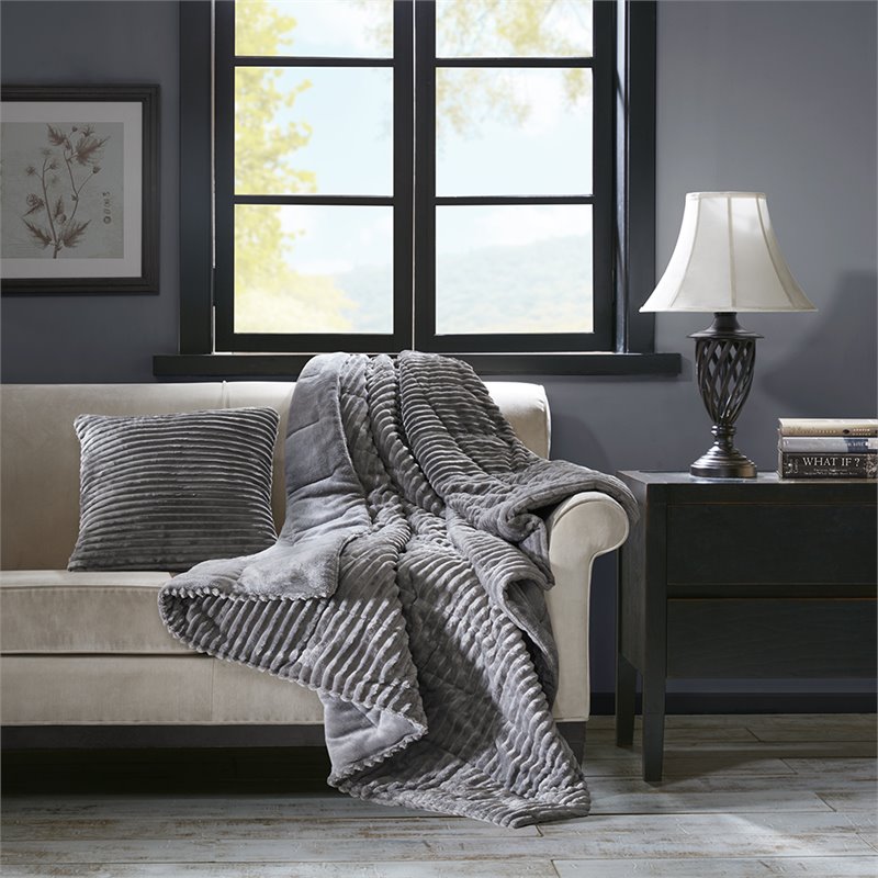 Premier Comfort Polyester Microcord Solid Pieced Corduroy Plush Throw in Gray