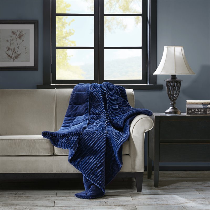Premier Comfort Polyester Microcord Solid Pieced Corduroy Plush Throw in Navy