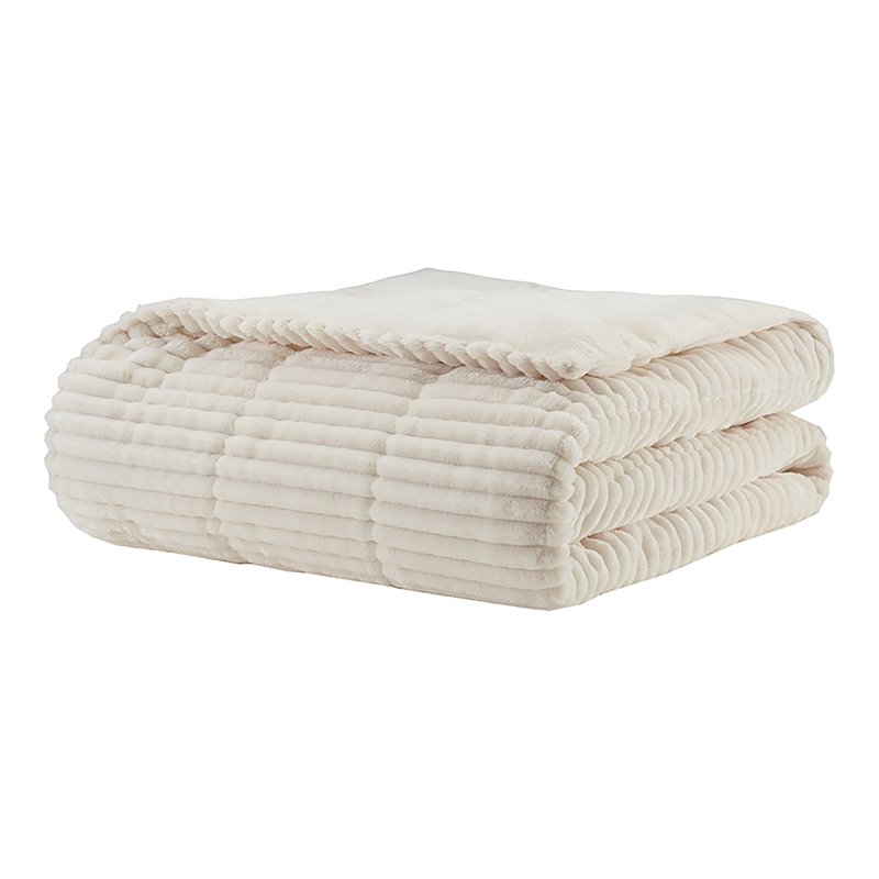 Premier Comfort Polyester Microcord Solid Pieced Corduroy Plush Throw in Ivory