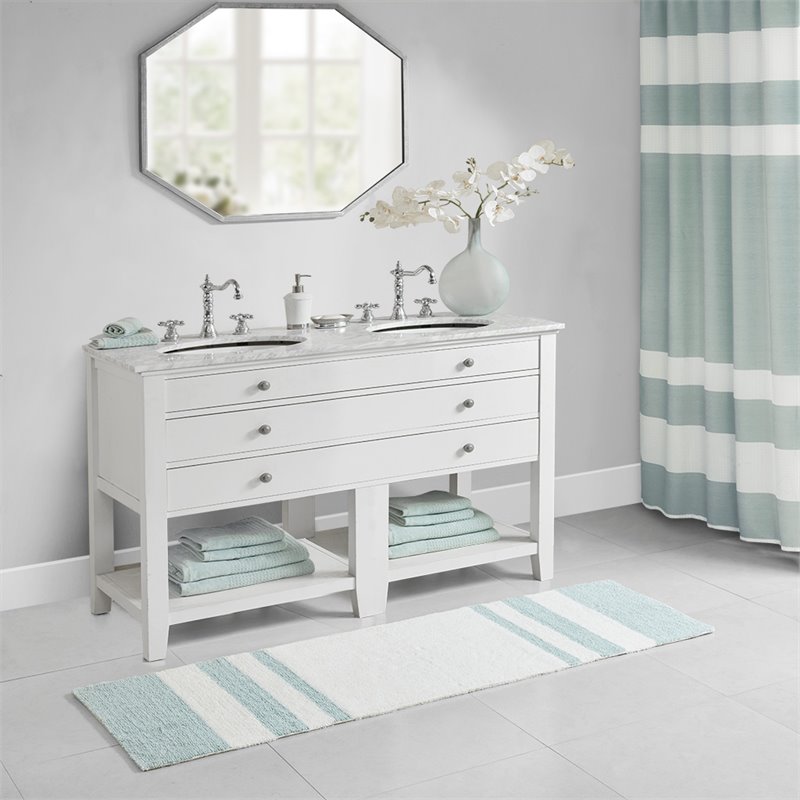 Madison Park Spa 100 Percent Cotton Reversible Bath Rug - Aqua Blue