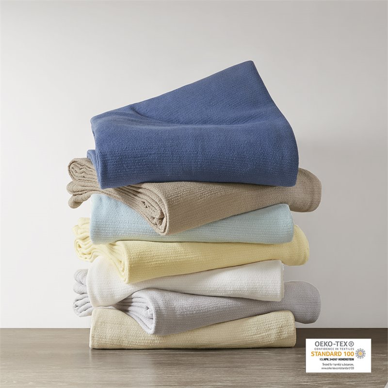 Madison Park Cotton Freshspun Basketweave Blanket with 1