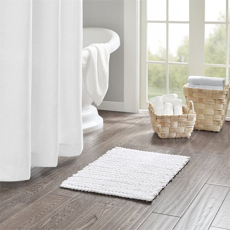 Madison Park Lasso 100 Percent Cotton Chenille Chain Stitch Rug - White