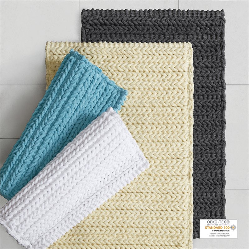 Madison Park Lasso 100 Percent Cotton Chenille Chain Stitch Rug - White