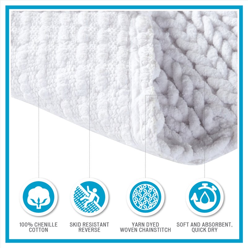 Madison Park Lasso 100 Percent Cotton Chenille Chain Stitch Rug - White
