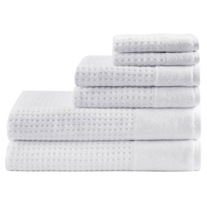 Madison Park Spa 6-Piece 100 Percent Cotton Waffle Towel Set in White