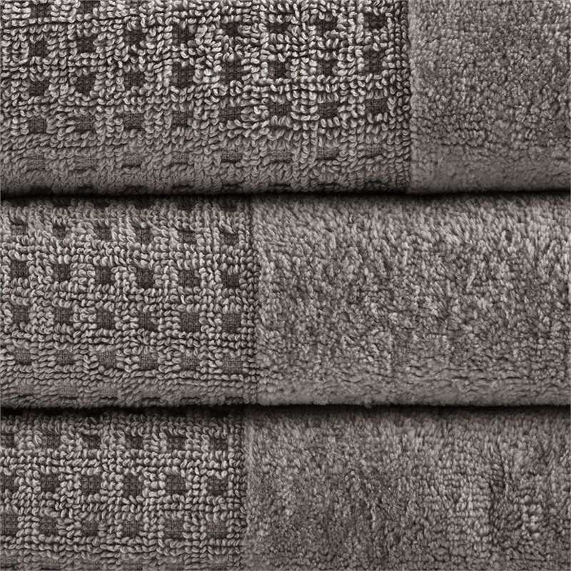 Madison Park Spa 6-Piece 100 Percent Cotton Waffle Towel Set in Charcoal