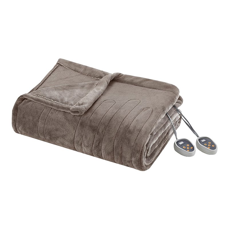 Beautyrest Polyester Solid Microlight Heated Blanket in Mink Brown