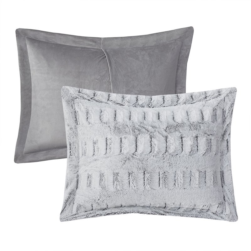 Madison Park 100 Percent Polyester Printed Long Fur Comforter Set in Gray