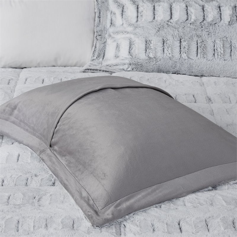 Madison Park 100 Percent Polyester Printed Long Fur Comforter Set in Gray