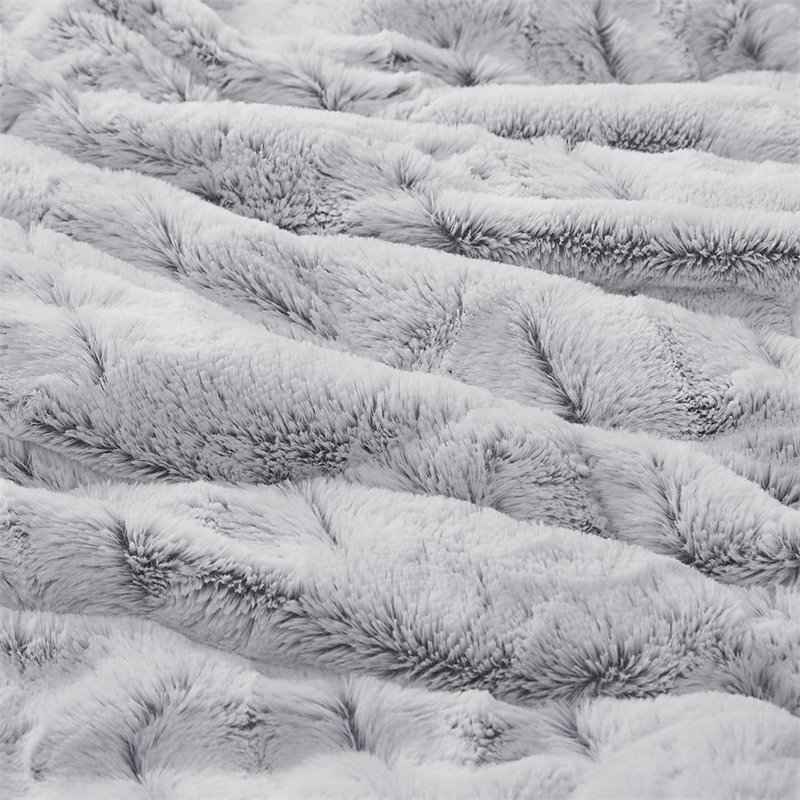 Madison Park 100 Percent Polyester Printed Long Fur Comforter Set in Gray