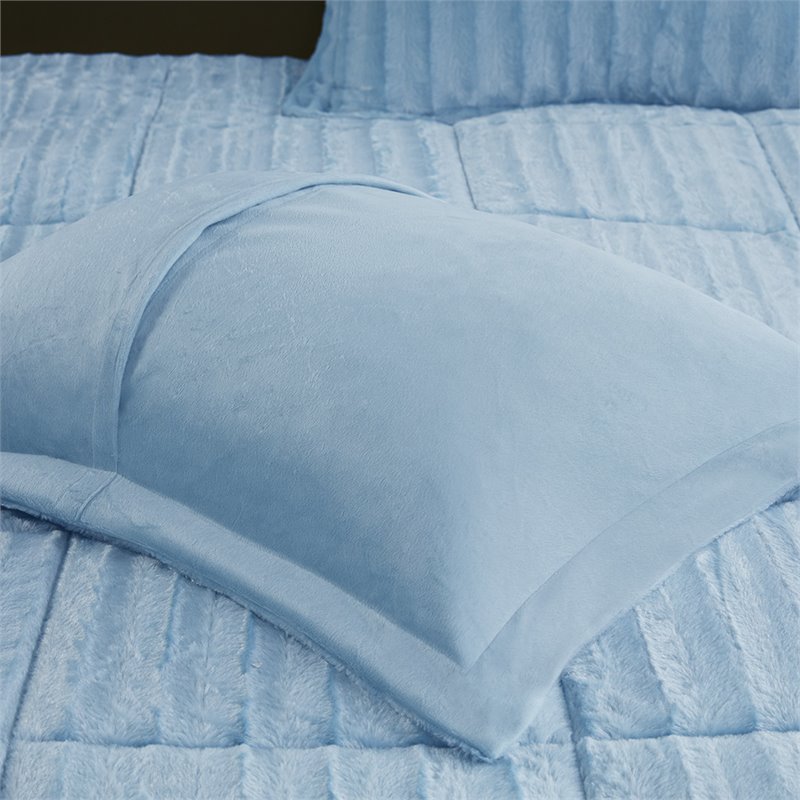 madison park 100 percent polyester faux fur comforter mini set in aqua blue