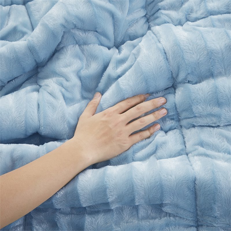 madison park 100 percent polyester faux fur comforter mini set in aqua blue
