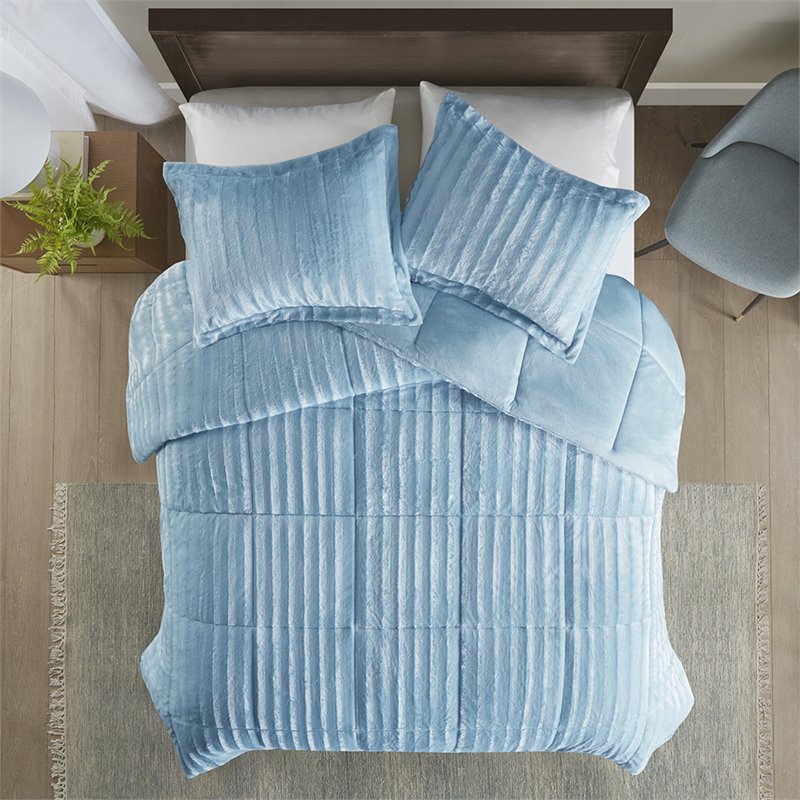 madison park 100 percent polyester faux fur comforter mini set in aqua blue
