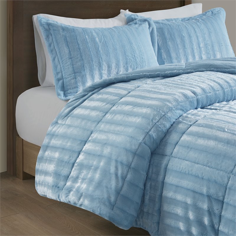 madison park 100 percent polyester faux fur comforter mini set in aqua blue