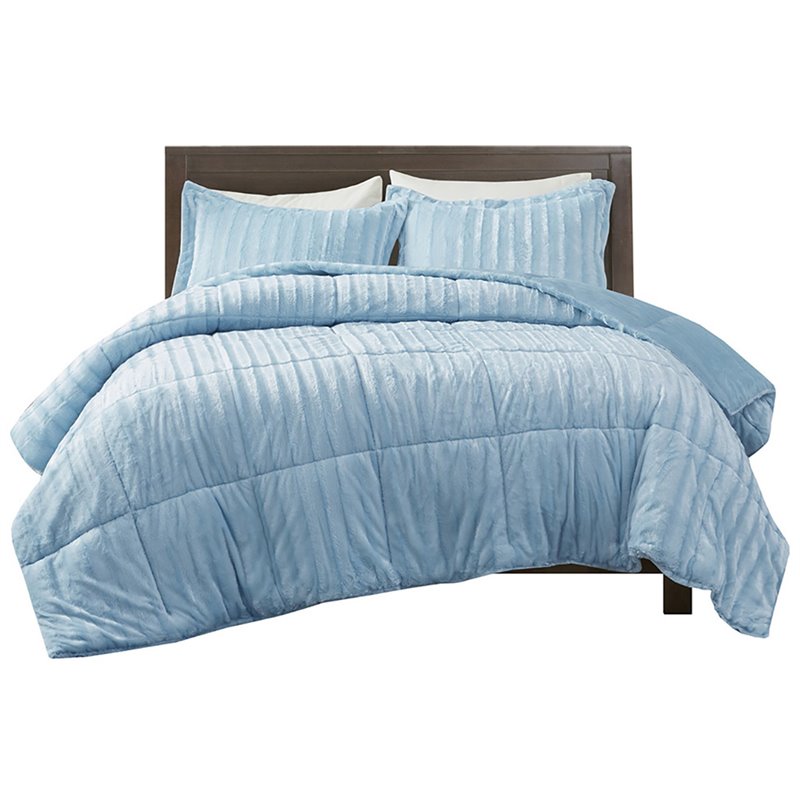 Madison Park 100 Percent Polyester Faux Fur Comforter Mini Set in Aqua Blue