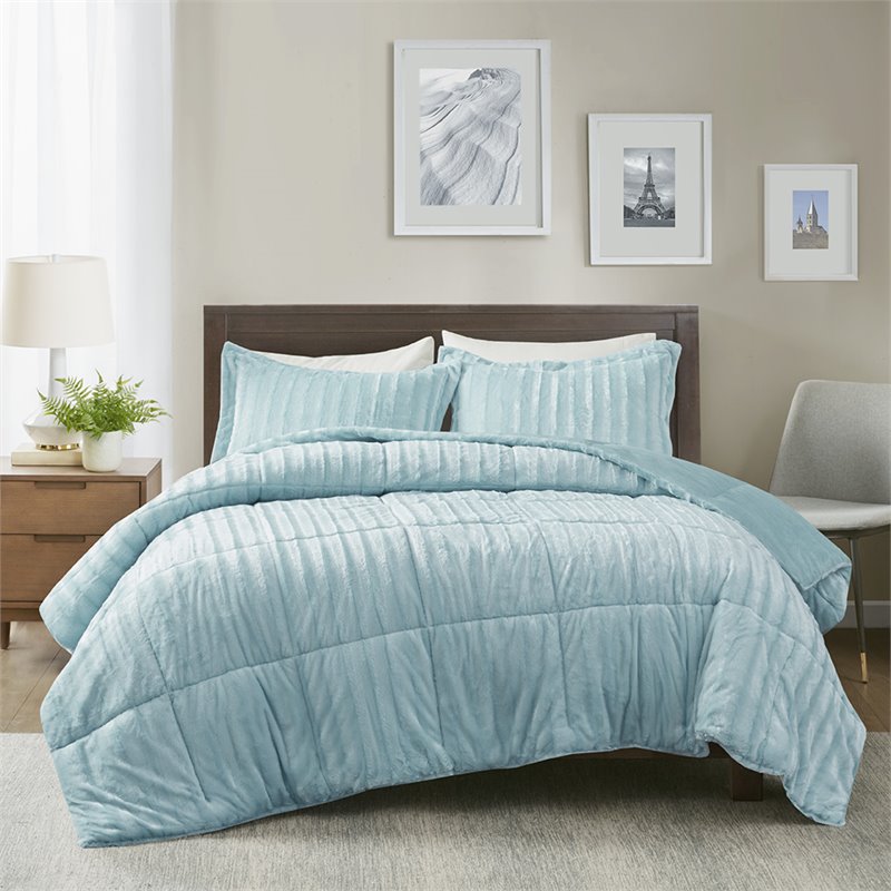 Madison Park 100 Percent Polyester Faux Fur Comforter Mini Set - Aqua Blue