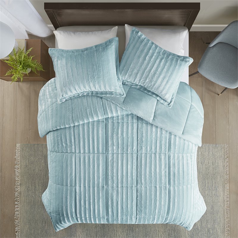 Madison Park 100 Percent Polyester Faux Fur Comforter Mini Set - Aqua Blue