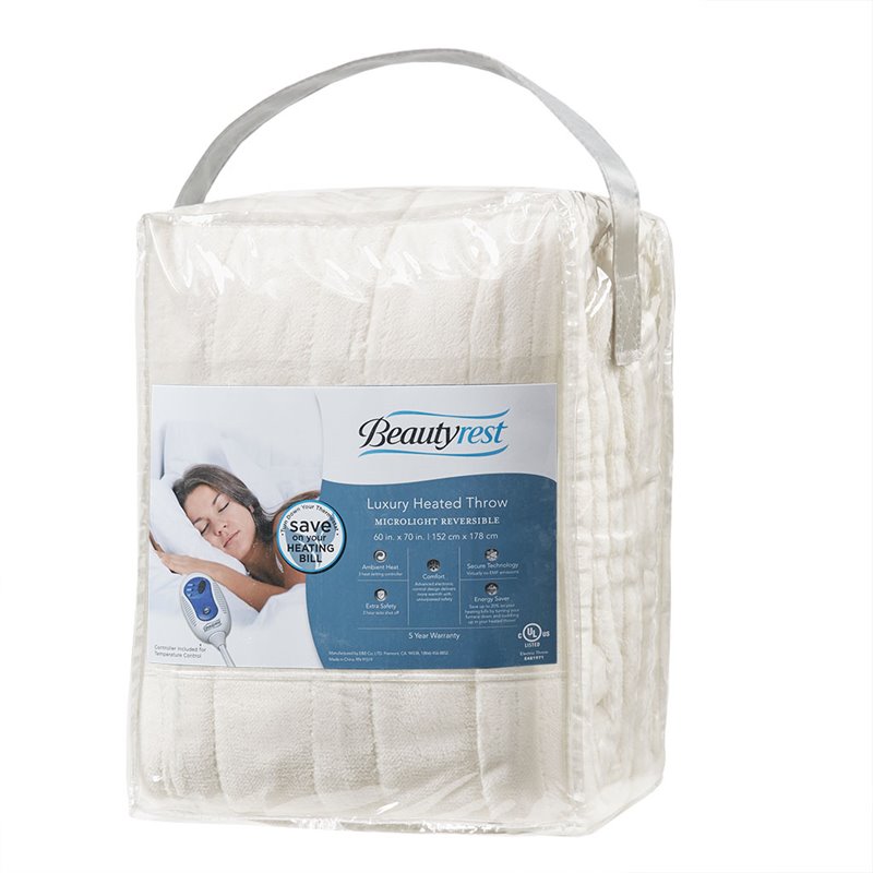 Beautyrest Polyester Knitted Solid Microlight Heated Throw in Ivory